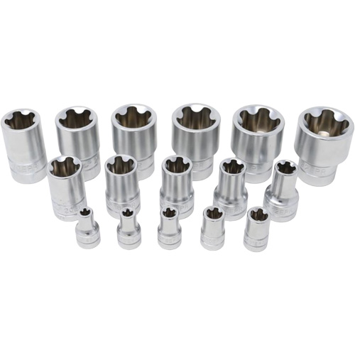 5-Point EPR Torx Socket Set, 16 Pieces, 1/4"/3/8"/1/2" Drive Size Fastek