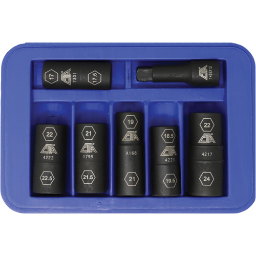 Jeu de demi-douilles r&eacute;versibles m&eacute;triques, 7 Mcx, Chocs, Prise de 1/2", Profond Fastek