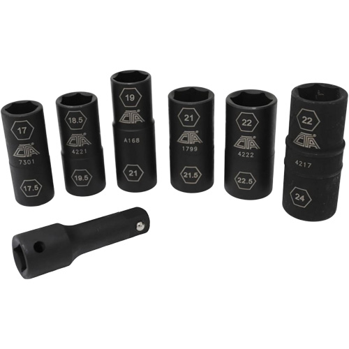 Jeu de demi-douilles r&eacute;versibles m&eacute;triques, 7 Mcx, Chocs, Prise de 1/2", Profond Fastek