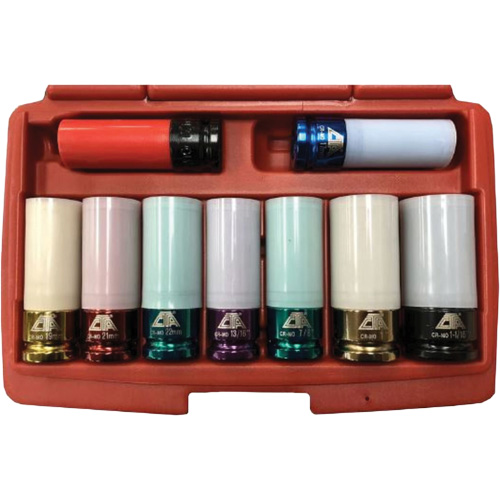 Jeu de douilles &agrave; chocs principales &agrave; paroi mince, 9 Morceaux, Prise de 1/2" Fastek