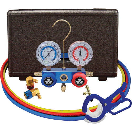 Automotive R134A 2-Way Manifold Gauge Set with 3-In-1 Side Mount Can Tap Valve Fastek