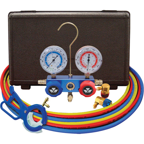 Dual Manifold Gauge Set with 3-in-1 Side Mount Can Tap Valve Fastek