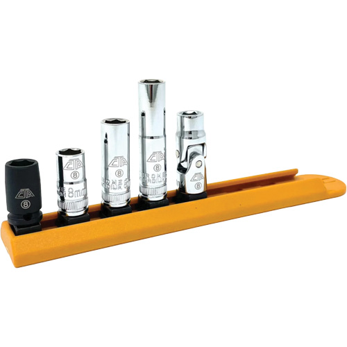 Chrome Finish Socket Set with Rail, 5 Pieces, 1/4" Drive Size Fastek