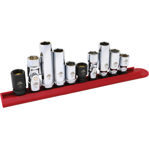 Chrome Finish Socket Set with Rail, 10 Pieces, 1/4"/3/8" Drive Size Fastek