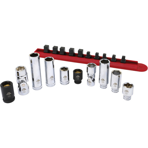 Chrome Finish Socket Set with Rail, 10 Pieces, 1/4"/3/8" Drive Size Fastek
