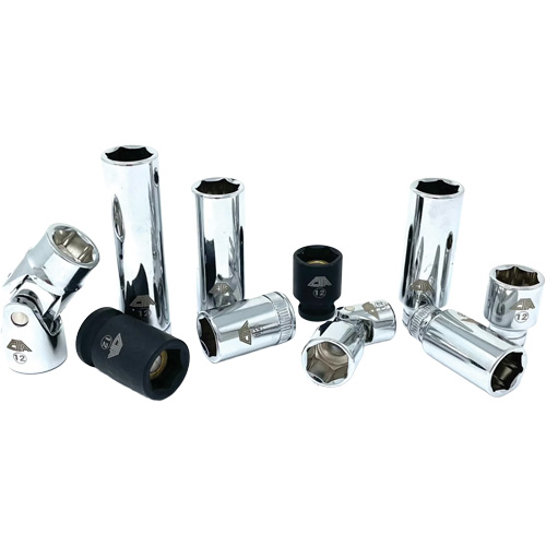Chrome Finish Socket Set with Rail, 10 Pieces, 1/4"/3/8" Drive Size Fastek