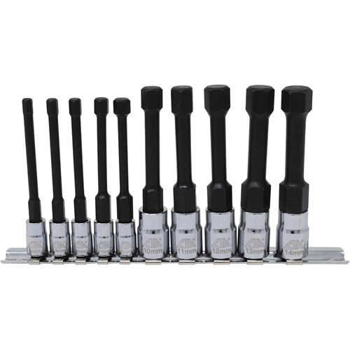 Metric Hex Socket Bit Set with Reduced Shank, 10 Pieces, 1/4"/3/8" Drive Size Fastek