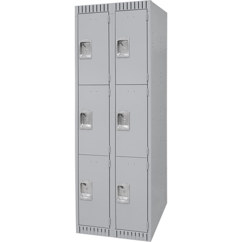 Lockers, 3 -tier, Bank of 2, 24" x 18" x 72", Steel, Grey, Knocked Down Fastek