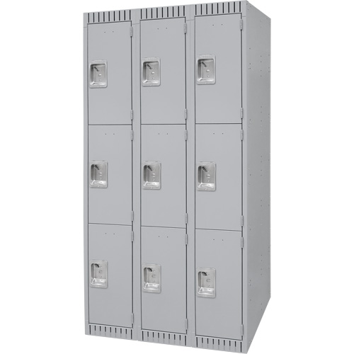 Lockers, 3 -tier, Bank of 3, 36" x 18" x 72", Steel, Grey, Knocked Down Fastek