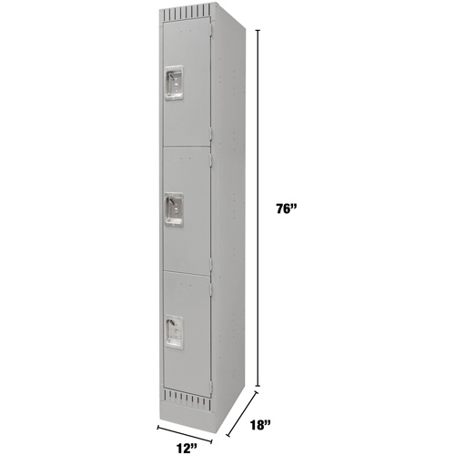 Lockers, 3 -tier, 12" x 18" x 76", Steel, Grey, Knocked Down Fastek