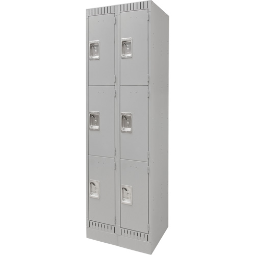 Lockers, 3 -tier, Bank of 2, 24" x 18" x 76", Steel, Grey, Knocked Down Fastek