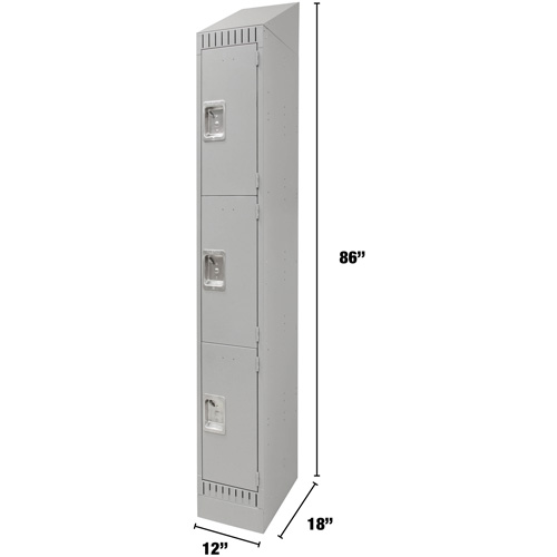 Lockers, 3 -tier, 12" x 18" x 86", Steel, Grey, Knocked Down Fastek
