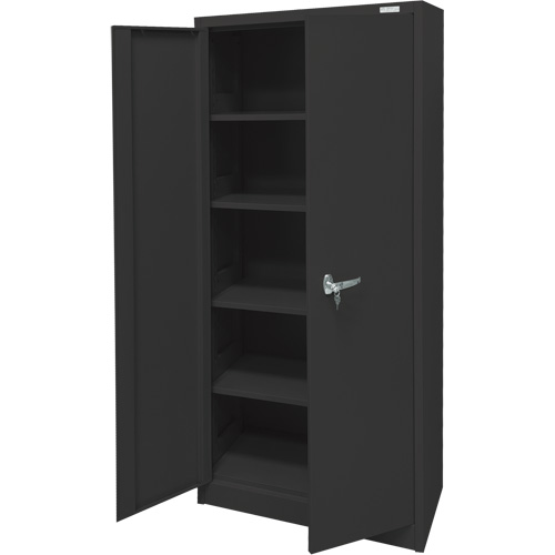 Storage Cabinet, Steel, 4 Shelves, 66" H x 30" W x 15" D, Black Fastek