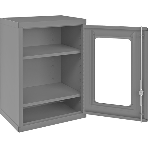Armoire de rangement murale avec portes transparentes, 26-15/16" h x 18-1/8" la x 13-11/16" p, 2 tablettes, Acier, Gris Fastek