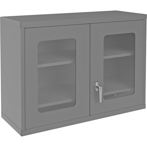 Armoire de rangement murale avec portes transparentes, 26-15/16" h x 35-7/8" la x 13-11/16" p, 2 tablettes, Acier, Gris Fastek