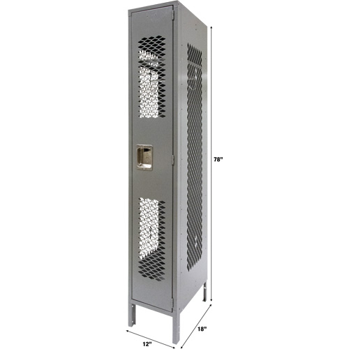 Vented Lockers, 12" x 18" x 78", Steel, Grey, Knocked Down, Perforated Fastek