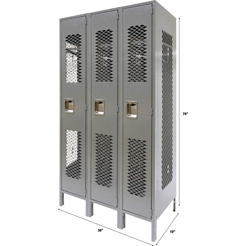 Casiers ventil&eacute;s, Bloc de 3, 36" x 18" x 78", Acier, Gris, D&eacute;mont&eacute;, Perfor&eacute; Fastek