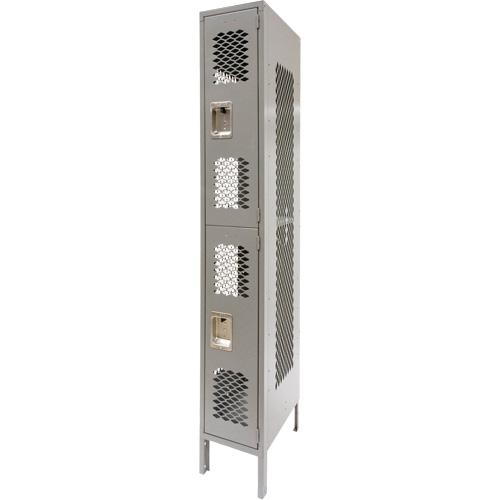 Vented Lockers, 2 -tier, 12" x 18" x 78", Steel, Grey, Knocked Down, Perforated Fastek