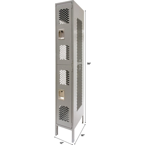 Vented Lockers, 2 -tier, 12" x 18" x 78", Steel, Grey, Knocked Down, Perforated Fastek