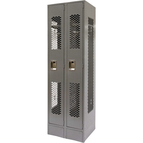 Vented Lockers, Bank of 2, 24" x 18" x 78", Steel, Grey, Knocked Down, Perforated Fastek