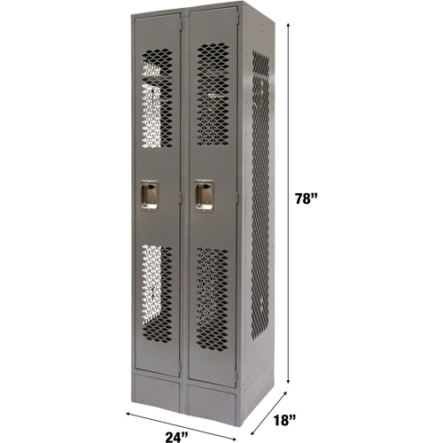 Vented Lockers, Bank of 2, 24" x 18" x 78", Steel, Grey, Knocked Down, Perforated Fastek