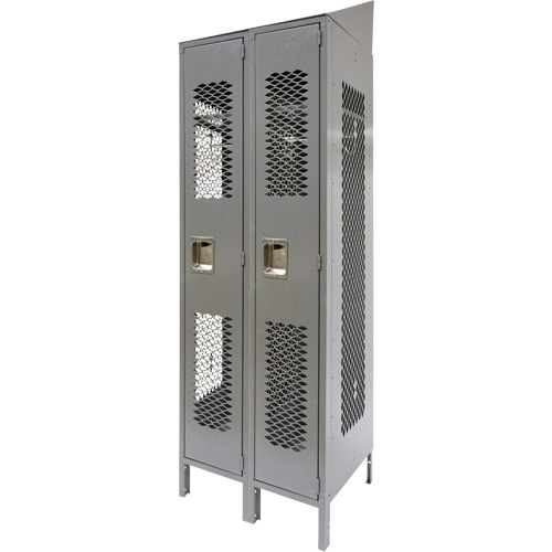 Vented Lockers, Bank of 2, 24" x 18" x 88", Steel, Grey, Knocked Down, Perforated Fastek