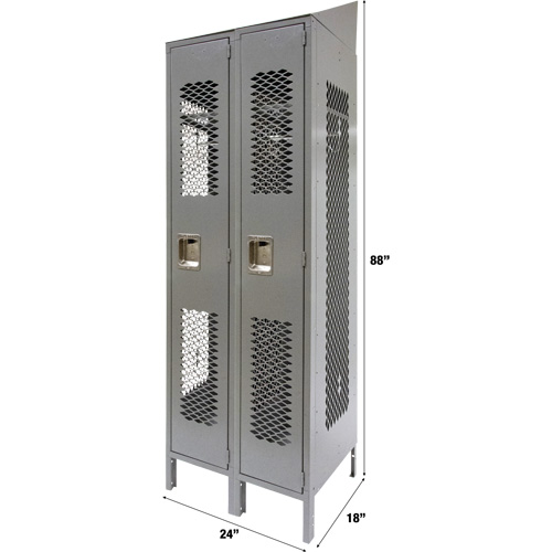 Vented Lockers, Bank of 2, 24" x 18" x 88", Steel, Grey, Knocked Down, Perforated Fastek