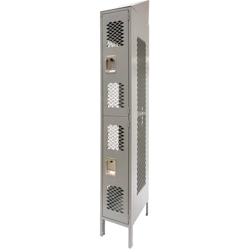 Vented Lockers, 2 -tier, 12" x 18" x 88", Steel, Grey, Knocked Down, Perforated Fastek