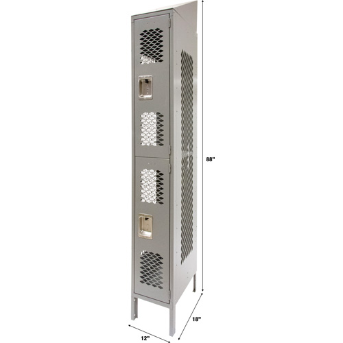 Vented Lockers, 2 -tier, 12" x 18" x 88", Steel, Grey, Knocked Down, Perforated Fastek