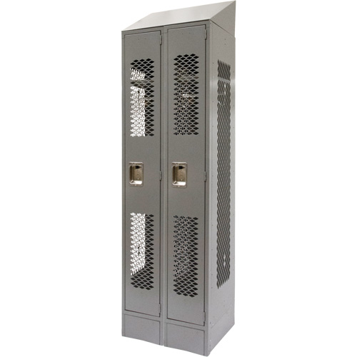 Vented Lockers, Bank of 2, 24" x 18" x 88", Steel, Grey, Knocked Down, Perforated Fastek
