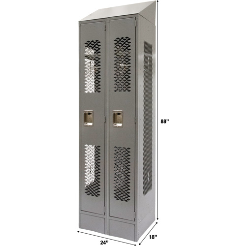 Vented Lockers, Bank of 2, 24" x 18" x 88", Steel, Grey, Knocked Down, Perforated Fastek