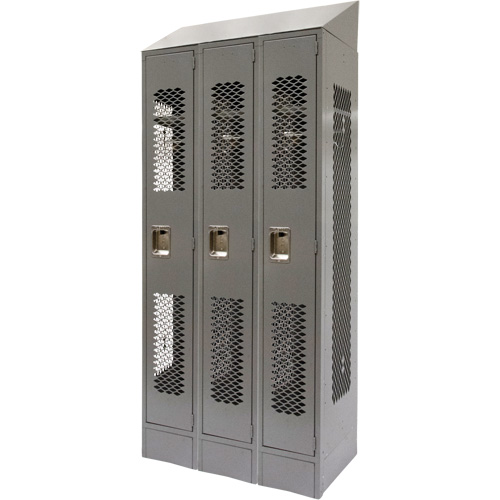 Vented Lockers, Bank of 3, 36 x 18" x 88", Steel, Grey, Knocked Down, Perforated Fastek