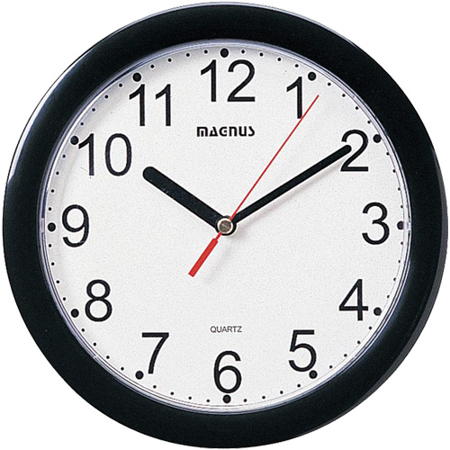 Round Clock, Analog, Battery Operated, 8" dia., Black Fastek