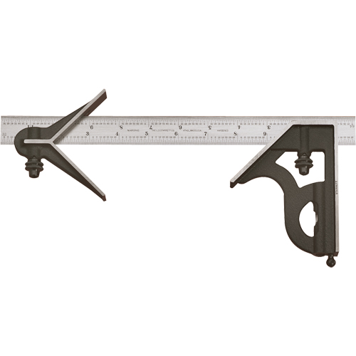 Combination Squares with Square Head & Centre Head - No. 11HC Series with Cast Iron Heads, 150 mm L, 0.5 mm Graduations, Steel, Satin Fastek