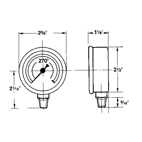 Manom&egrave;tres,  2-1/2", 30" Hg-0" Vac, Fixation inf&eacute;rieure, Analogique rempli de liquide Fastek