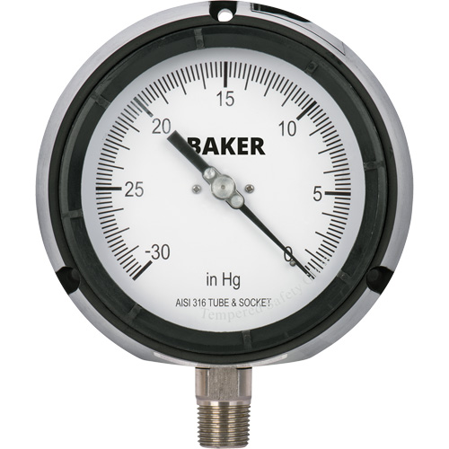 Pressure Gauge, 4-1/2" , 30" 0 Hg Vac., Bottom Mount, Liquid Filled Analogue Fastek