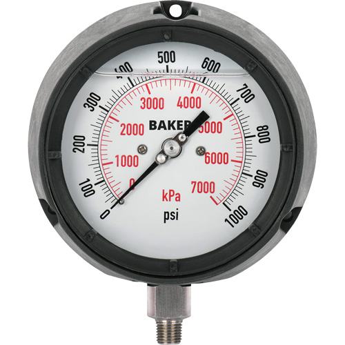 LF Series Pressure Gauge, 4-1/2" , 0-1000 psi, Bottom Mount, Analogue Fastek