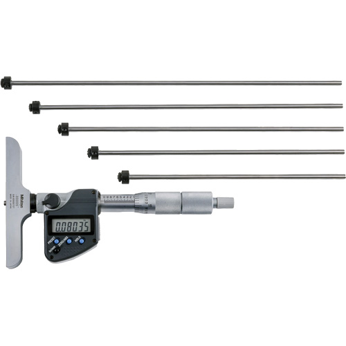 Digital Depth Micrometer with Interchangeable Rod, 0" - 12" (0 mm - 304.8 mm) Range, 0.00005" (0.001 mm) Resolution Fastek