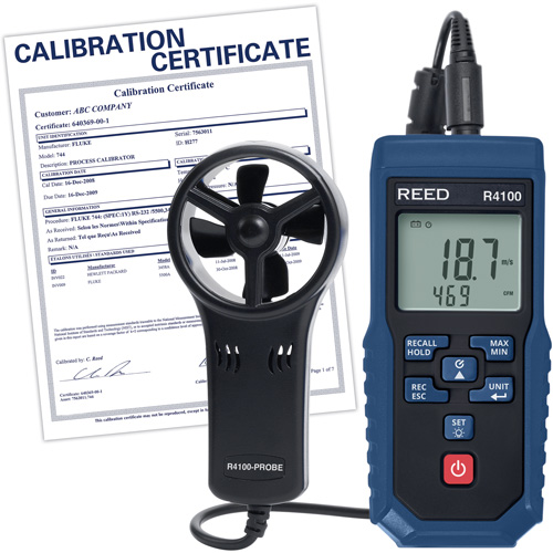 R4100 Vane Thermo-Anemometer with Air Volume with Calibration Certificate, Data Logging, 0.4 - 30 m/sec Air Velocity Range Fastek
