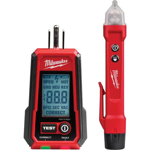D&eacute;tecteur de tension avec DEL et testeur de prise DDFT, 50 V - 1000 V, Alerte Affichage & son Fastek