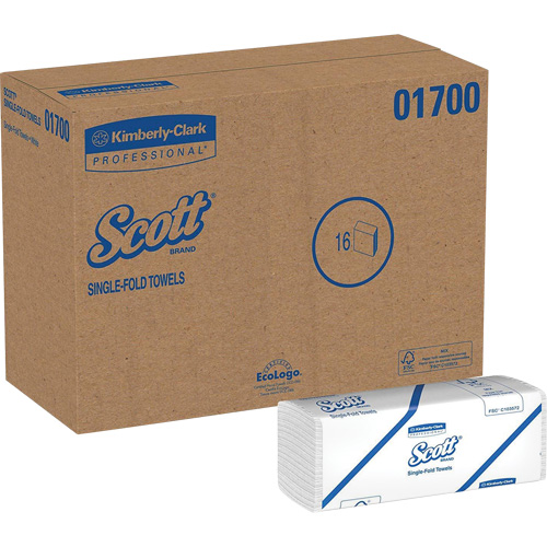 Scott&reg; Single Fold Towels, 1 Ply, 10-1/2" L x 9-3/10" W, 250 /Pack Fastek