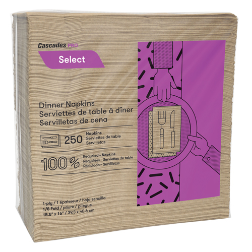 Pro Select 1/8 Fold Dinner Napkins, 1 Ply, 15.5" x 16" Fastek