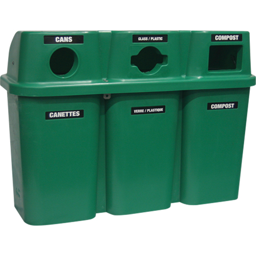 Contenants de recyclage Bullseye, Bord de rue, Plastique, 3 x 22 gal. US Fastek