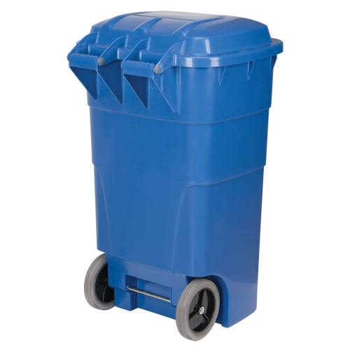 Roll Out Recycling Bin, Curbside, Polyethylene, 65 US gal. Fastek