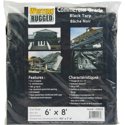 Tarp, Light Industrial Duty, Black, 6' x 8' x 8 mils Fastek