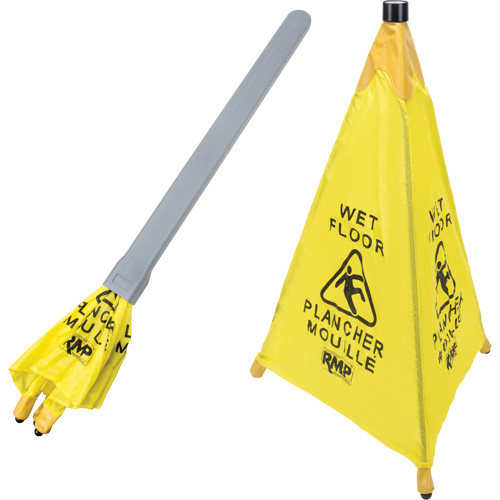 "Wet Floor" Pop-Up Safety Cone, Bilingual with Pictogram Fastek