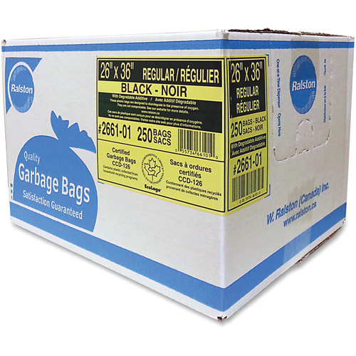 Industrial Garbage Bags, Regular, 36" W x 26" L, 0.65 mils, Black Fastek