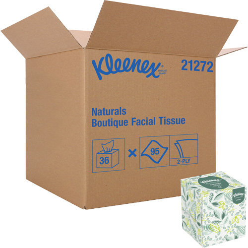 Kleenex&reg; Naturals Boutique* Facial Tissue, 2 Ply, 7.8" L x 8.3" W, 95 Sheets/Box Fastek