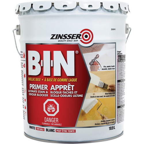 B-I-N&reg; Shellac-Base Sealer Primer, 18.9 L, Pail, Tintable White Fastek