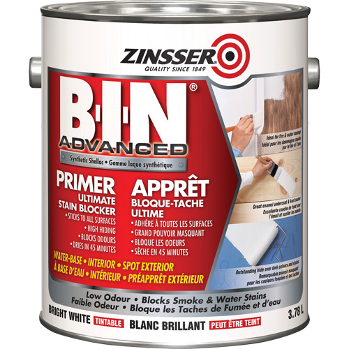 B-I-N&reg; Advanced Synthetic Shellac Based Primer, 3.78 L, Gallon, Tintable Bright White Fastek